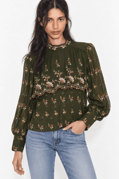♦︎ Embroidered Dark Green Blouse - Size: S