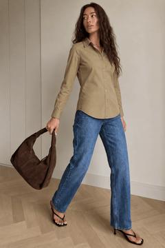 Khaki Fitted Shirt in Pure Cotton- Size: M