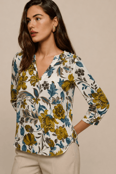 Mustard and Ivory Blooms Blouse - Size: S