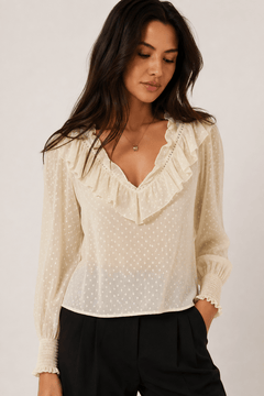 Sheer Ruffled Blouse in Cream - Size: M