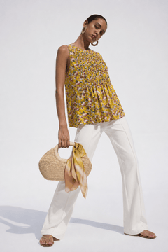 Smocked Sleeveless Blouse - Size: XS