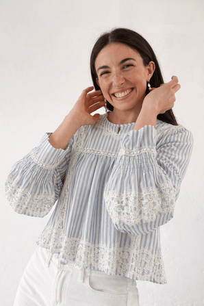 Striped Lace Blouse - Size: M