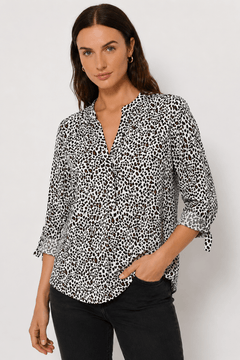 V-neck Blouse in Leopard Print- Size: M