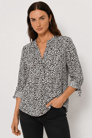 V-neck Blouse in Leopard Print- Size: M