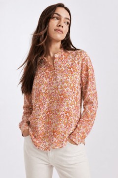 Viscose Blouse in Warm Shades of Orange- Size: M