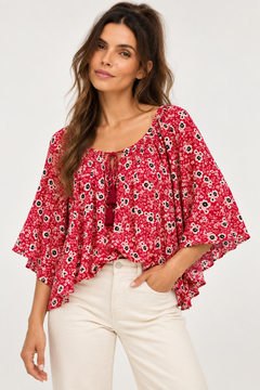 Zara Kimono Sleeve Peasant Blouse - Size: M