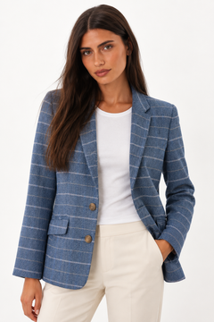 Blue & Grey Checked Blazer - Size: M