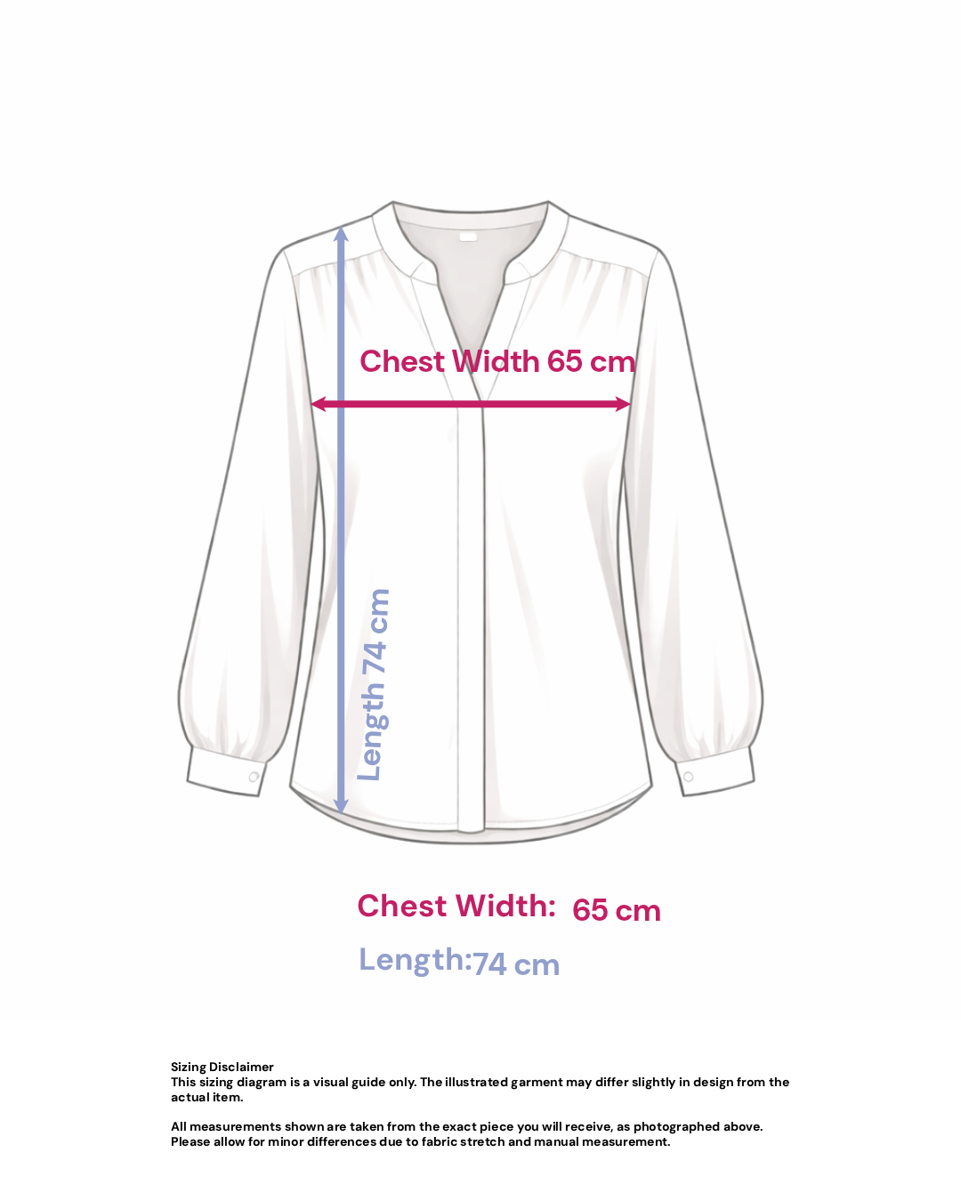 Simple Blouse in Pure Cotton - Size: XXL — measurements