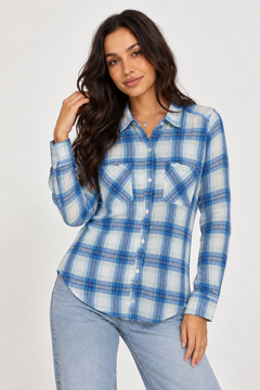 Crinkled Blue & Green Ctton Shirt - Size: S/M