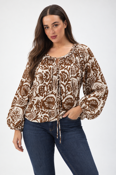 Balloon Sleeves Cotton Blouse - Size: XL
