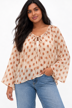Polka Dot Sheer Blouse - Size: M(Fits: XXXL)