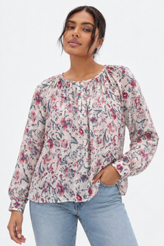 Floral Peasant Blouse in All Cotton- Size: XXL