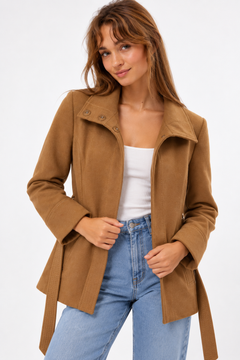 Brown Belted Short Coat - Size: M