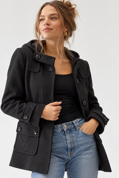 Hooded Wool Blend Duffle Coat - Size: XS