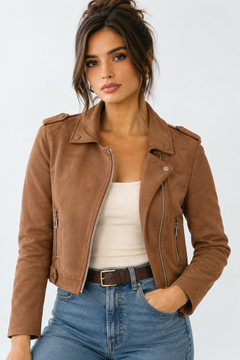Faux Suede Asymmetric Biker Jacket - Size: S/M