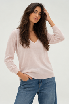 V-Neck Sweater in Soft Pink-Size : S/M