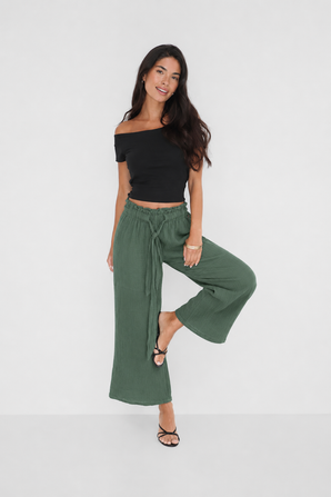 Crinkle Cotton Wide Leg Trousers - Size: S