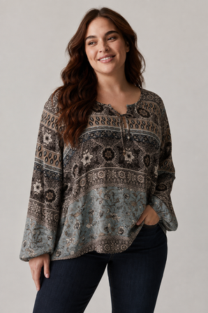 Floral Paisley Pattern Blouse - Size: XXL