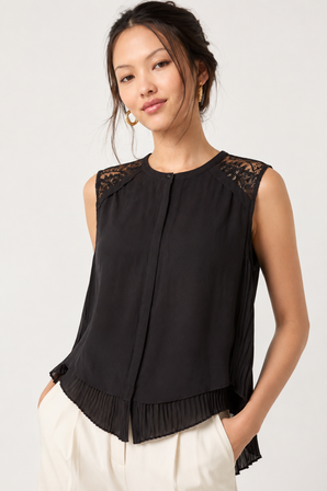 Lace Trim Blouse with Plisse Back- Size: XS
