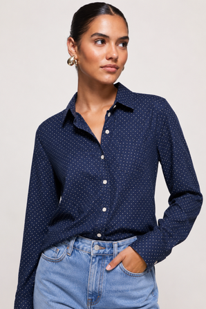 Navy Polka Dot Shirt in Cotton- Size: M