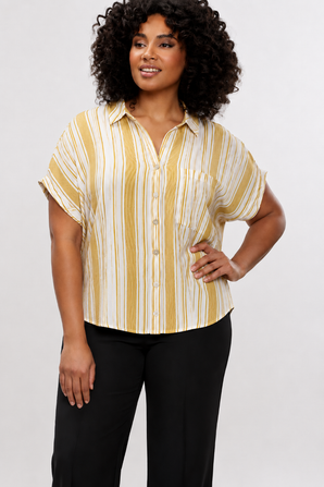 Cropped Shirt in Mustard- Size: XL