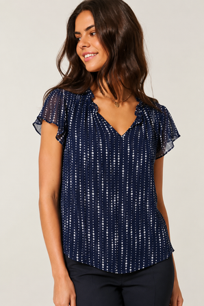 Chiffon Blouse with Flutter Sleeves - Size: XXL
