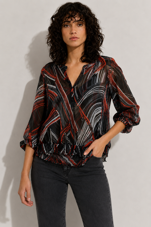 Sheer Blouse with Elasticated Hem - Size: L