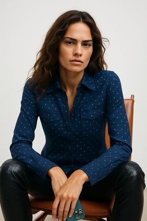 Dotted Print Shirt in Deep Navy Color- Size: M