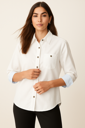 100% Cotton White Shirt with Subtle Detailing- Size: S