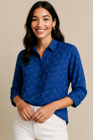 Patterned Shirt with  Vivid Blue Shade-Size: XS
