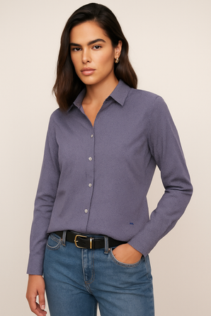Cotton Purple Shirt with Micro Textured Print - Size: M