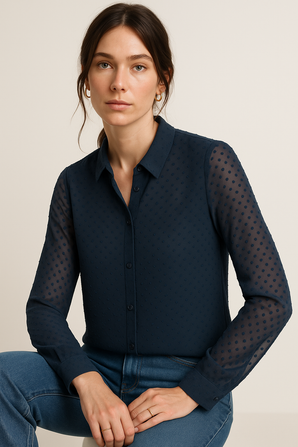 Sheer Blouse with Dotted Texture - Size:S/M