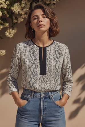 Ivory and black snake print blouse- Size: S