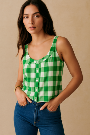 All Cotton Checkered Cami Top - Size: S