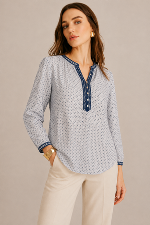 Blue Star Henley Blouse in Cotton - Size: M