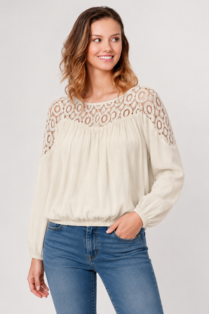 White Crochet Boho Blouse - Size: M