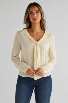 Cream Sheer Blouse in Fitted Silhouette- Size: M/L