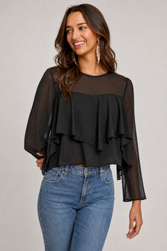 Chiffon Cape-style Blouse in Black- Size: M