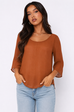 Round Neck Blouse in Rust Brown- Size: M