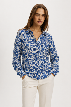 Blue Paisley Shirt in White Base- Size: S