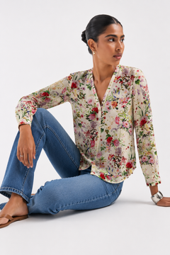 Scattered Flowers V-Neck Blouse - Size: S