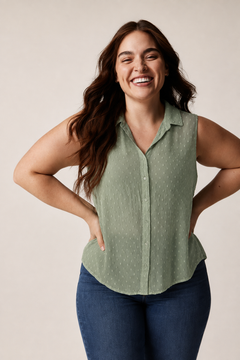 Sheer Swiss Dot Blouse in Mint- Size: L
