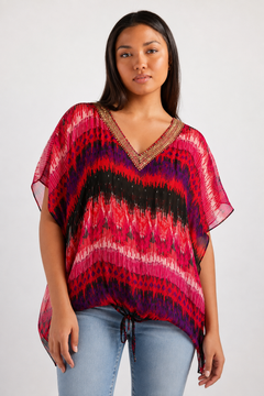 Embellished Poncho in Pink-burst- Size: L
