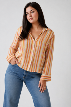 Vibrant Striped Blouse with Shimmer- Size: L/XL