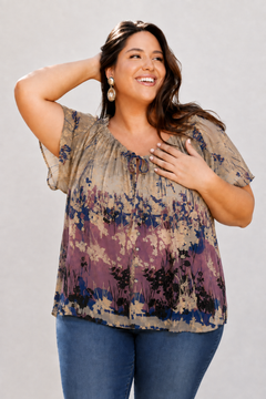 Ruffle Blouse in Colorful Tones - Size: XL