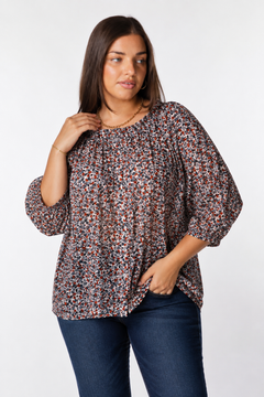 Dense Floral Blouse in Cotton- Size: XL