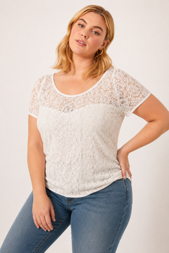 Shimmery Lace Overlay Top - Size: L