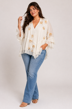 Metallic Circular Accent Blouse - Size: XXL