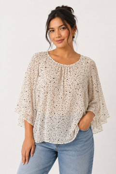 Sheer Blouse with Star Pattern - Size: L