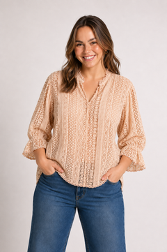 Lace Crochet Blouse in Peach- Size: L